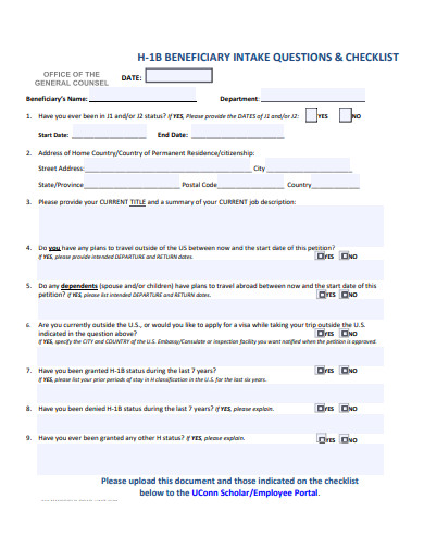 beneficiary intake questions and checklist template