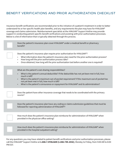 benefit verifications and prior authorization checklist template