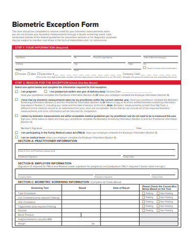biometric exception form template