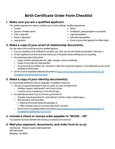 birth certificate order form checklist template