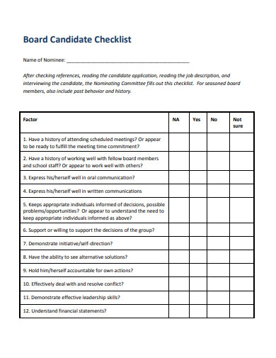 board candidate checklist template