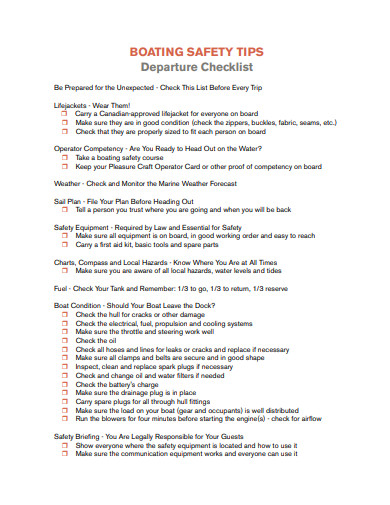 boating departure checklist template