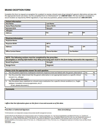 brand exception form template