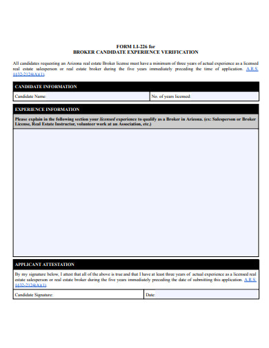 broker candidate experience verification form template