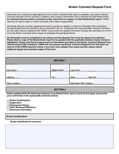 broker comment request form template