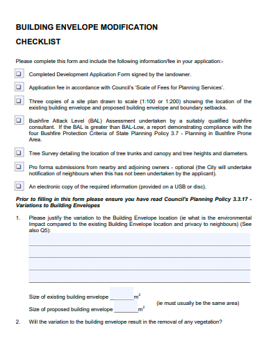 building envelope modification checklist template