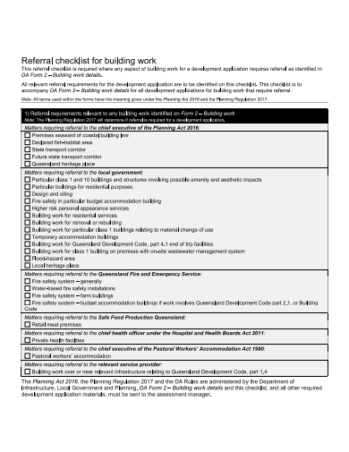 building work referral checklist template