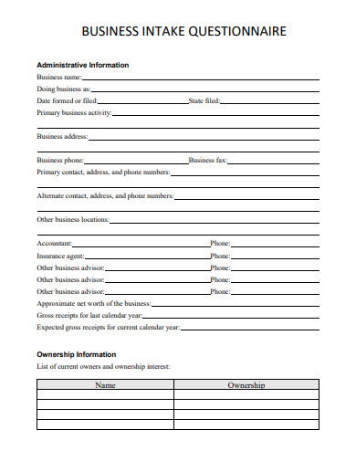 business intake questionnaire template