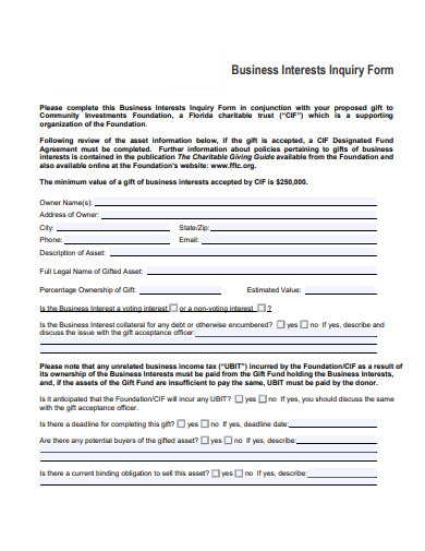 business interests inquiry form template