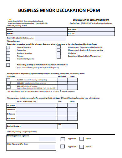 business minor declaration form template