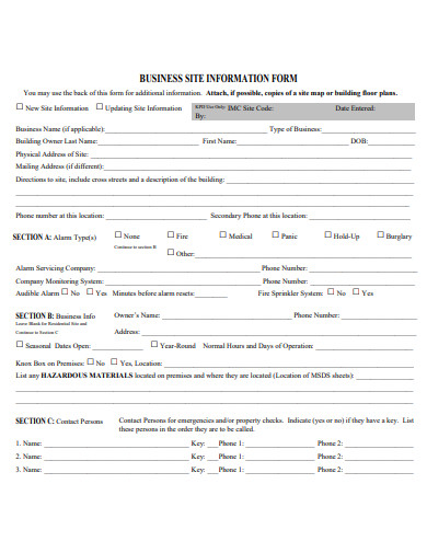 business site information form template