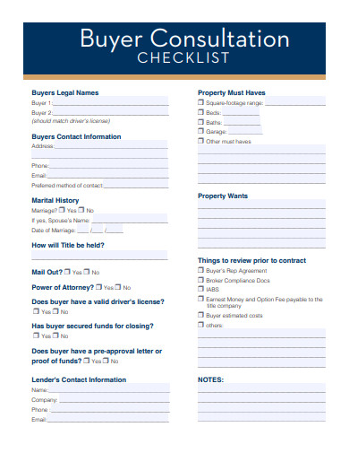 buyer consultation checklist template