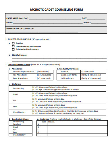 cadet counseling form template