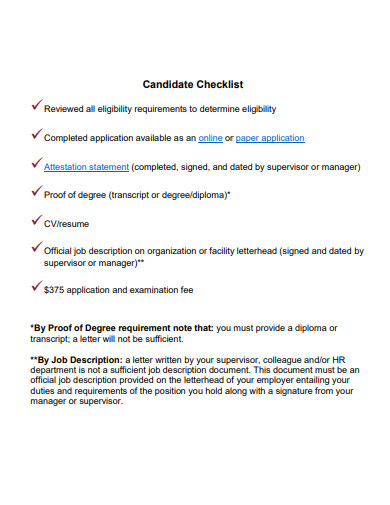 candidate checklist example