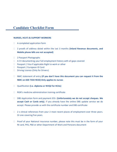 candidate checklist form template