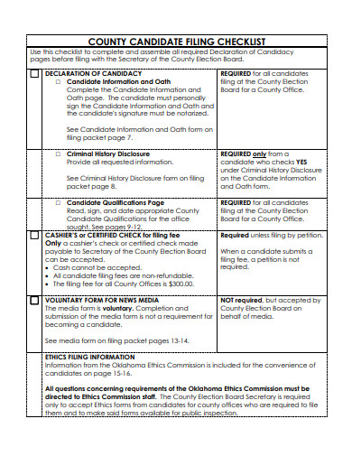 candidate filing checklist template