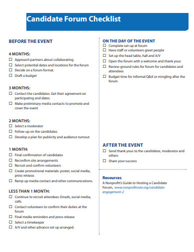 candidate forum checklist template