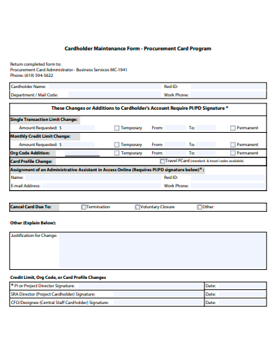 cardholder maintenance form template