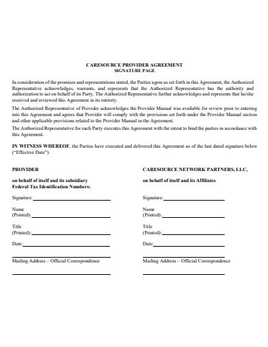 care source provider agreement template