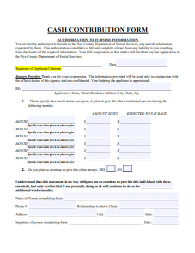 cash contribution form template