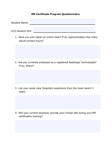 certificate program questionnaire template
