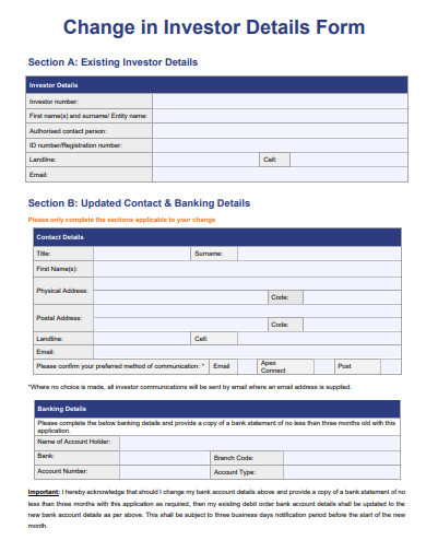 change in investor details form template
