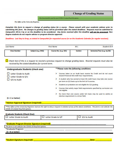 change of grading status form template