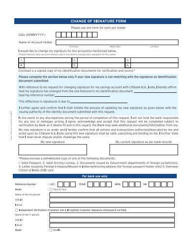 change of signature form template