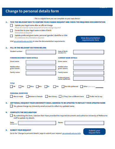 change to personal details form template