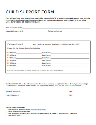 child support form template
