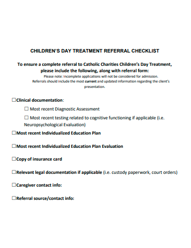 childrens day treatment referral checklist template
