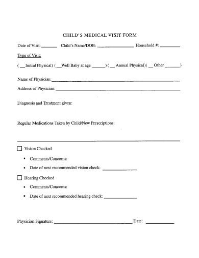 childs medical visit form template