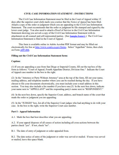 civil case information statement template