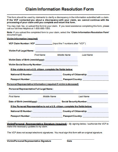 claim information resolution form template