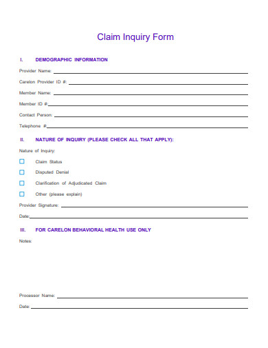 claim inquiry form template