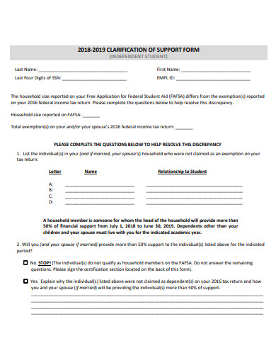 clarification of support form template