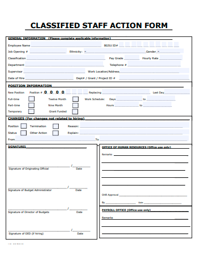 classified staff action form template
