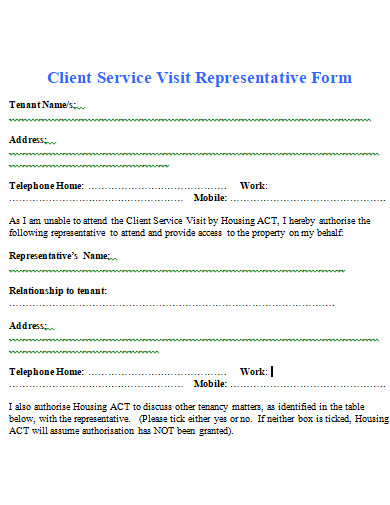 client service visit representative form template