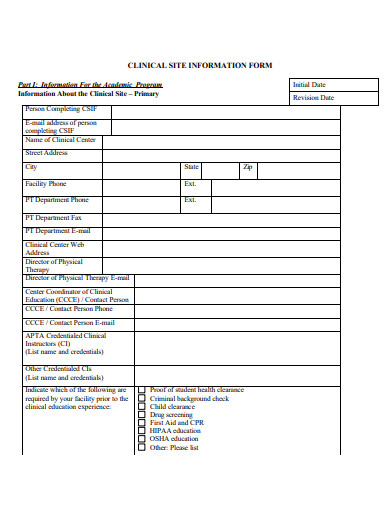 clinical site information form template