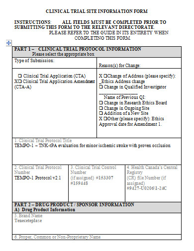 clinical trial site information form template