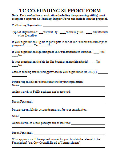 co funding support form template