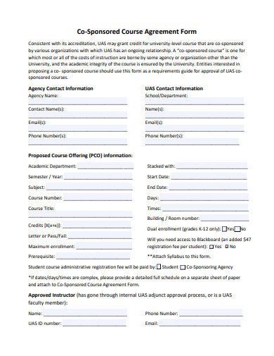 co sponsored course agreement form template
