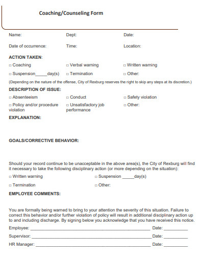 coaching counseling form template