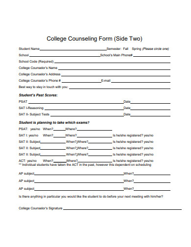 college counseling form template