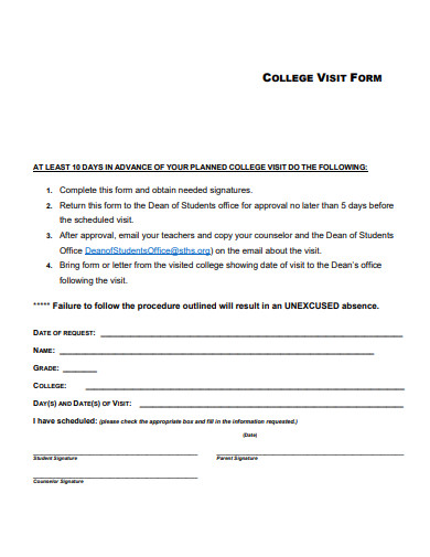college visit form template