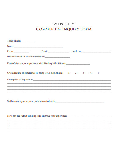 comment and inquiry form template