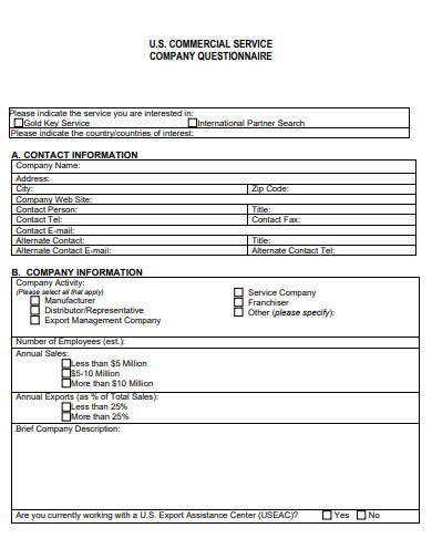commercial service company questionnaire template