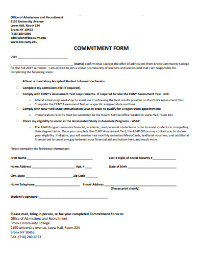 commitment form template