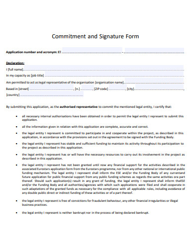 commitment and signature form template