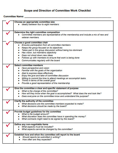 committee work checklist template